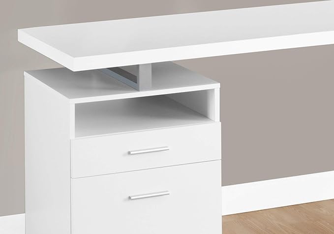 Monarch Specialties Computer Writing Desk for Home & Office Laptop Table with Drawers Open Shelf and File Cabinet-Left or Right Set Up, 60" L, White - LeafyLoom