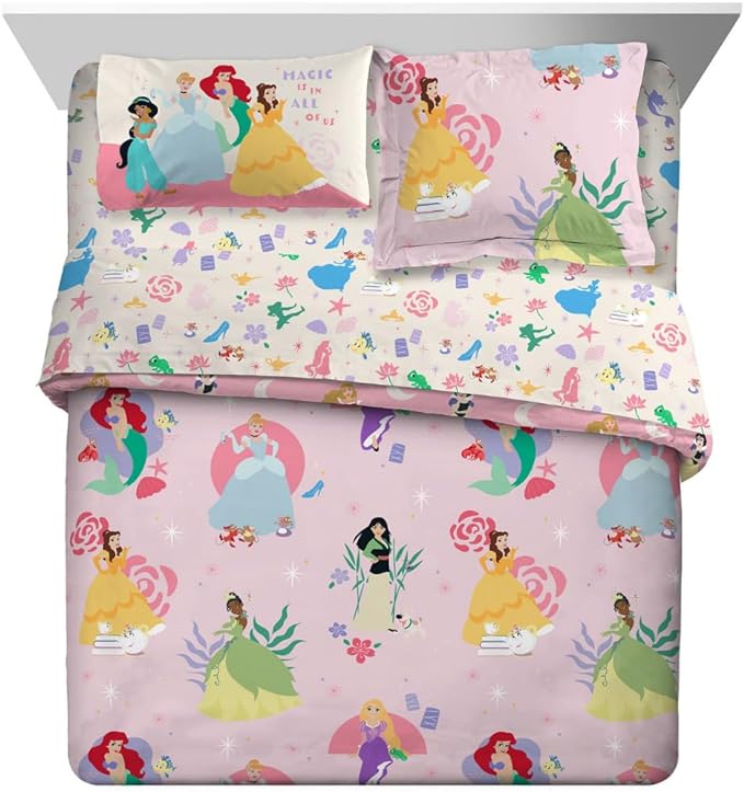 Franco Disney Princess Kids Bedding Super Soft Comforter and Sheet Set with Sham, 7 Piece Queen Size, (Officially Licensed Product) - LeafyLoom