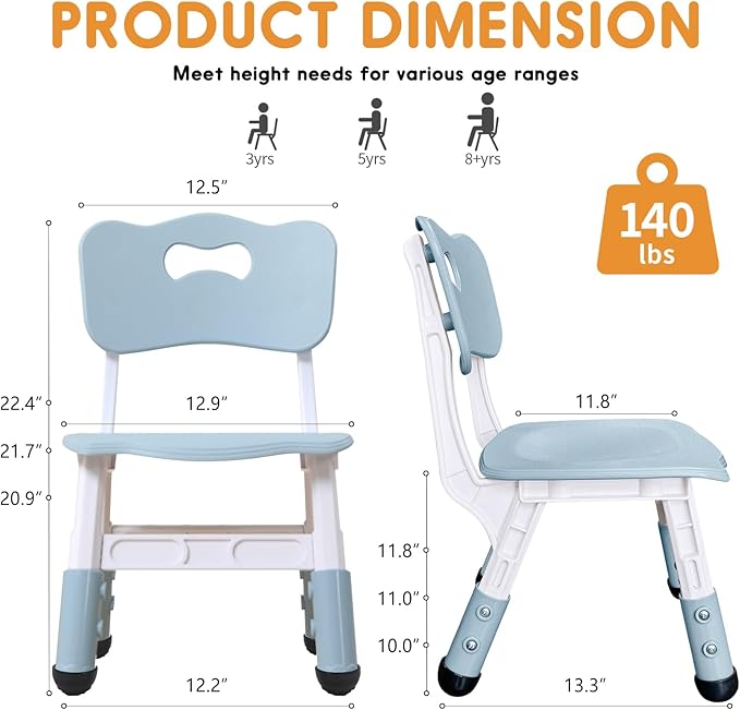 kids chair adjustable height Children chairs suitable for Children age 2-8 with foot covers for home classroom kindergarten and children's venues two-pack - LeafyLoom