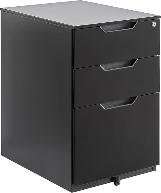 Amazon Basics 3 Drawer Mobile File Cabinet With Lock, Black, 20.71" D x 15.51" W x 24.29" H - LeafyLoom