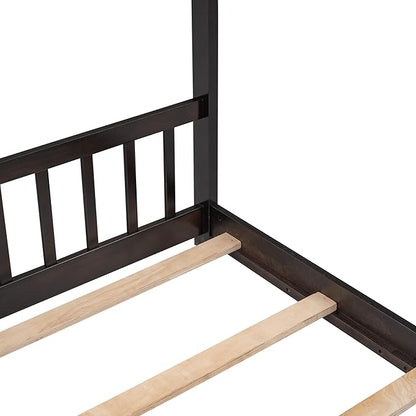 Bellemave Wood Montessori Full Size Bed Frame, Espresso - Playhouse Design, Sturdy, Safety, No Box Spring Needed, Easy Assemble - LeafyLoom