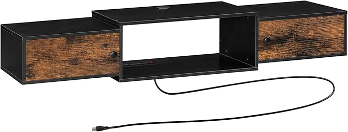 HOOBRO Floating TV Stand with Power Outlet 55", Modern Wall Mounted Media Console Shelf Cabinet for Under TV Storage, Entertainment Center, Living Room, Bedroom, Rustic Brown and Black BF11DS01 - LeafyLoom