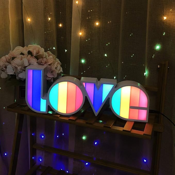 GUOCHENG LED Love Sign Lights - Love Marquee Signs Lamp Battery&USB Power Love Letters Decoration for Home Children Kids Bedroom Nursery,Valentine's Day Gifts(Rainbow) - LeafyLoom