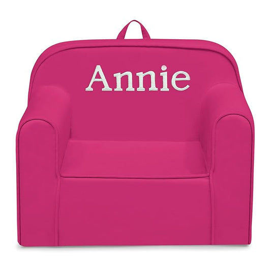 Delta Children Personalized Cozee Chair - Customize with Name – Foam Kids Chair for Ages 18 Months and Up, Hot Pink - LeafyLoom