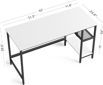 CubiCubi Computer Home Office Desk, 63 Inch Desk Study Writing Table with Storage Shelves, Modern Simple PC Desk with Splice Board,White Finish - LeafyLoom