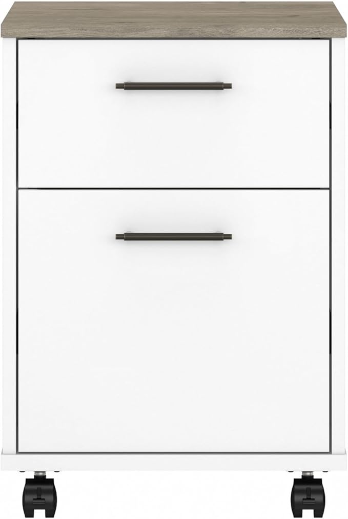 Bush KWF116G2W-03 2-Drawer Mobile File Cabinet Ltr/Lgl Shiplap Gray/Pure White 15.51-Inch - LeafyLoom