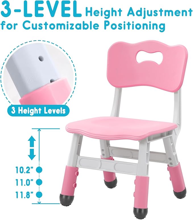 Kids Chair Height Adjustable Toddler Chair Max Load 220LBS Plastic Indoor Outdoor Chair for Children Age 1-6 School Home Daycare Use Pink - LeafyLoom