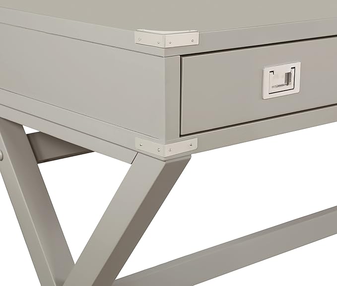 OSP Home Furnishings Wellington 46-Inch Writing Desk with Power Hub and 3 Storage Drawers, Grey - LeafyLoom