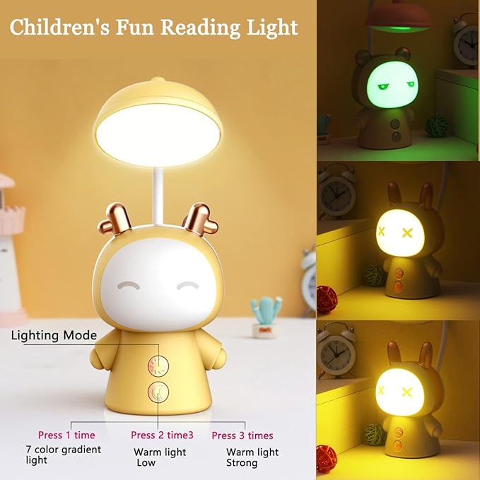 Cartoon Led Desk Lamp Fun Cute Learning Folding Rechargeable Eye Protection Student Children Kids Reading Night Light Bedside Gradient Colour - LeafyLoom