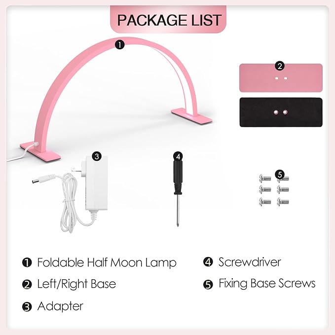 Half Moon Light Nail Desk Lamp, Arch Light for Nail Techs, 22'' Pro Table Lamp for Nails,Tattoo,Eyebrows,Lash Extensions, Skincare, Nail Tech Lamp | Manicure Led Light | Lash Tech Light - LeafyLoom