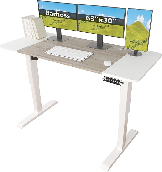 Standing Desk Adjustable Height Desk,63x30Inches, Stand Up Desk Table for Home Office, Home Office Computer Desk,Memory Preset,Height adjustments from 28" to 46" White&Oak - LeafyLoom