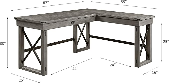 NicBex Laik-DW-00060-DX Desks, 67" W x 55" D x 30" H, Gray - LeafyLoom