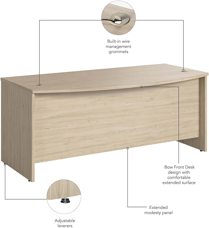 Bush Business Furniture Studio C Bow Front Desk, Computer Table for Home or Professional Office, 72W x 36D, Natural Elm - LeafyLoom