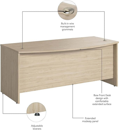 Bush Business Furniture Studio C Bow Front Desk, Computer Table for Home or Professional Office, 72W x 36D, Natural Elm - LeafyLoom