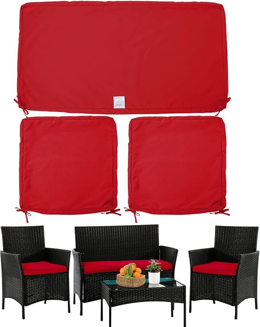 ClawsCover 3Pack Outdoor Seat Cushions Replacement Covers Fit for 4 Pieces Wicker Rattan Furniture Patio Conversation Set Loveseat Chair,38x19x2,19x19x2,Red-Large (Include Cover Only) - LeafyLoom