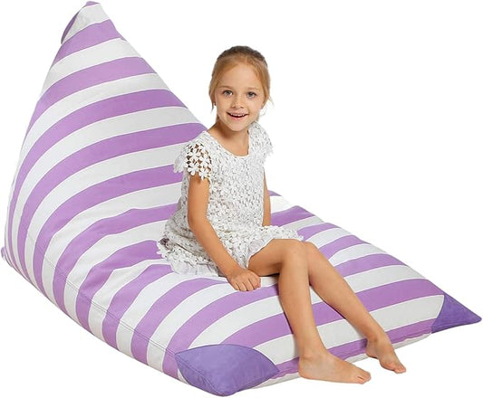 Aubliss Stuffed Animal Storage Bean Bag Chairs Cover, 50"x 35" Extra Large Bean Bags Chair for Kids & Adults, Beanbag Toy Storage for Boys Girls - Premium Cotton Canvas Purple Stripe - LeafyLoom