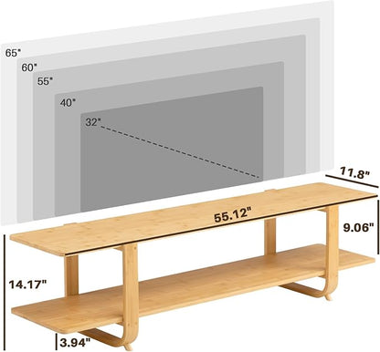 HollyHOME Bamboo TV Stand with Storage for TVs up to 65'', Modern Entertainment Center with 2 Open Shelf, Accent TV Media Console Table for Living Room, Bedroom, 55"(L), Burlywood - LeafyLoom