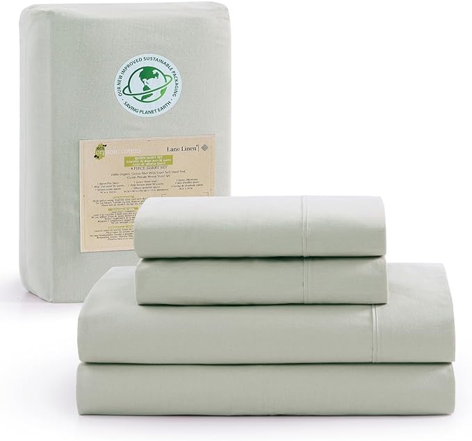 LANE LINEN 100% Organic Cotton Twin XL Sheets Set 3-Piece Pure Percale Bedsheets Soft Bedding Breathable Fits Mattress Upto 15" Deep - Mineral - LeafyLoom