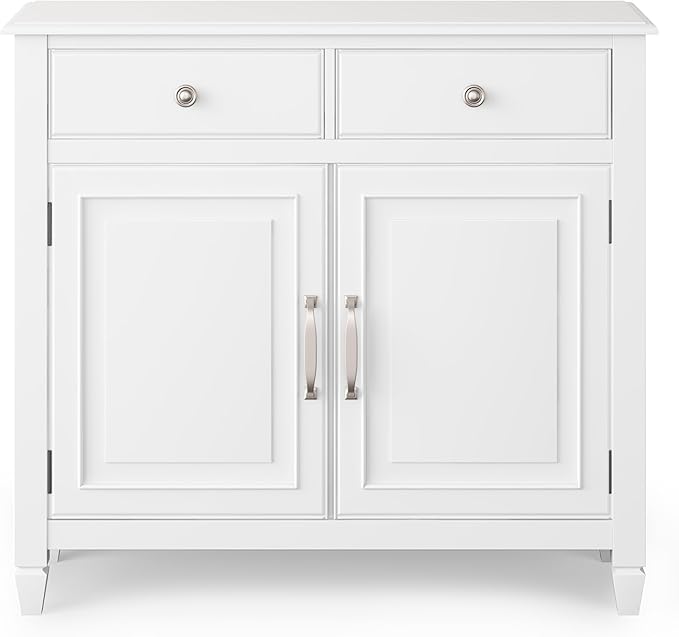 SIMPLIHOME Connaught SOLID WOOD 40 inch Wide Traditional Entryway Storage Cabinet in White for the Living Room, Entryway and Family Room - LeafyLoom