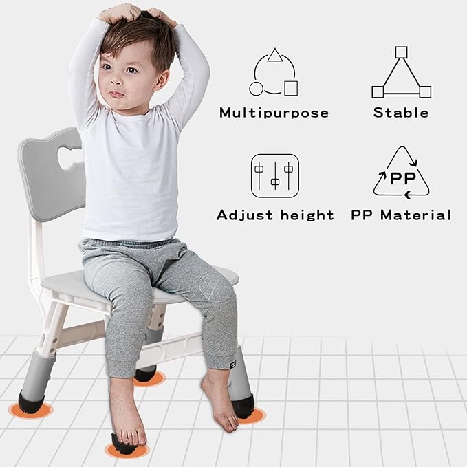 4 Piece Kids Chair Set 3 Levels Adjustable Stackable Kids Chairs Ideal for Playrooms, Schools, Daycares and Homes Washable and easy to clean Max weight 220LB(Grey 4Piece set) - LeafyLoom