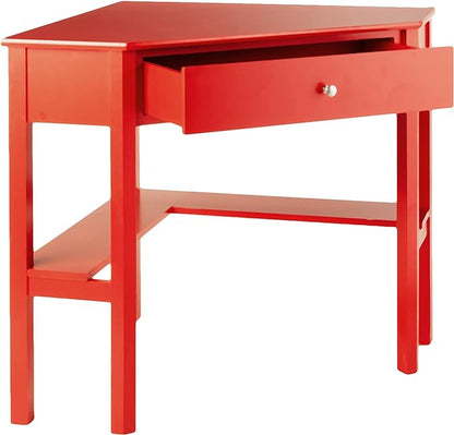 Target Marketing Systems Ellen Corner Desk Drawer and One Storage Shelf For Living Room, Bedroom, or Home Office, Small Computer Table, 42" W x 30" H, Red - LeafyLoom