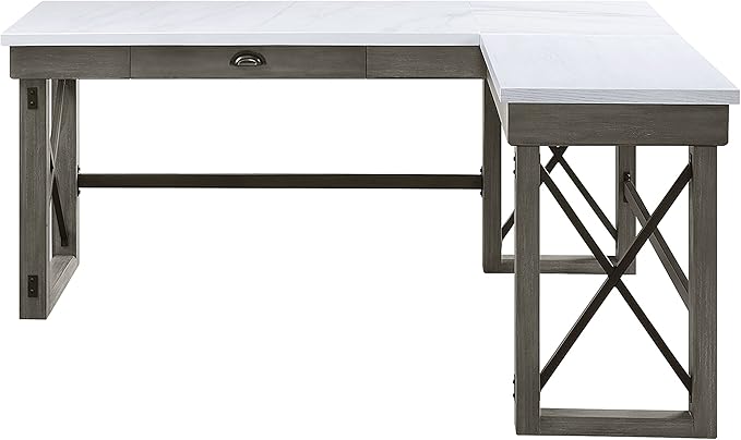 NicBex Laik-DW-00059-DX Desks, 67" W x 55" D x 30" H, White+Gray - LeafyLoom