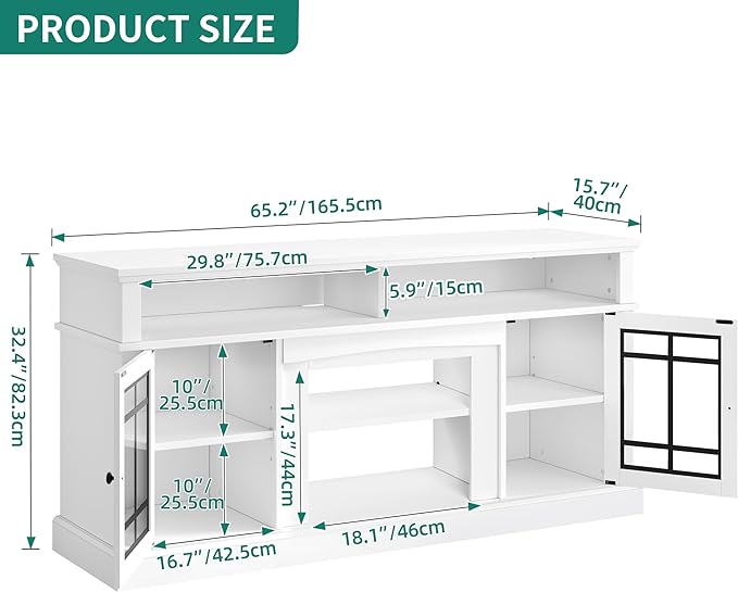 YITAHOME Farmhouse Sideboard Buffet Cabinet with LED Light, 65'' Large Kitchen Cabinet w/Storage, Tempered Glass Doors, Adjustable Shelf, 32'' Tall Coffee Bar Table for Living Room, Dining Room, White - LeafyLoom