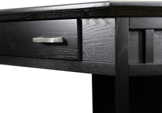 Leick Home 83430 Corner Computer/Writing Desk with Center Keyboard Drawer and Shelf, Black Oak - LeafyLoom