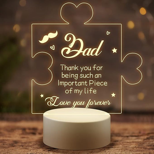 Puzzle Night Light Gift for Dad, Dad Gifts from Daughter and Son Night Lamp with Plastic Base, Unique Gifts On Birthday Christmas Day for Dad - LeafyLoom