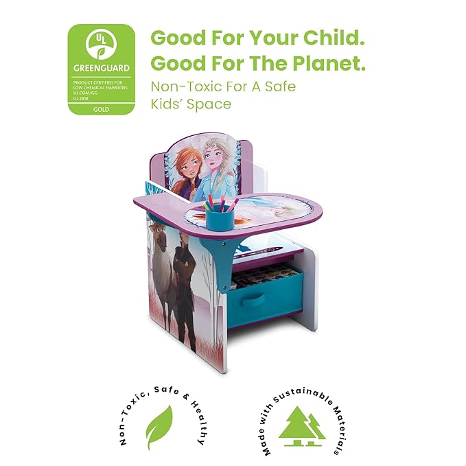 Delta Children Chair Desk with Storage Bin, Disney Frozen II Cup Holders|Arm Rest, Engineered Wood - LeafyLoom