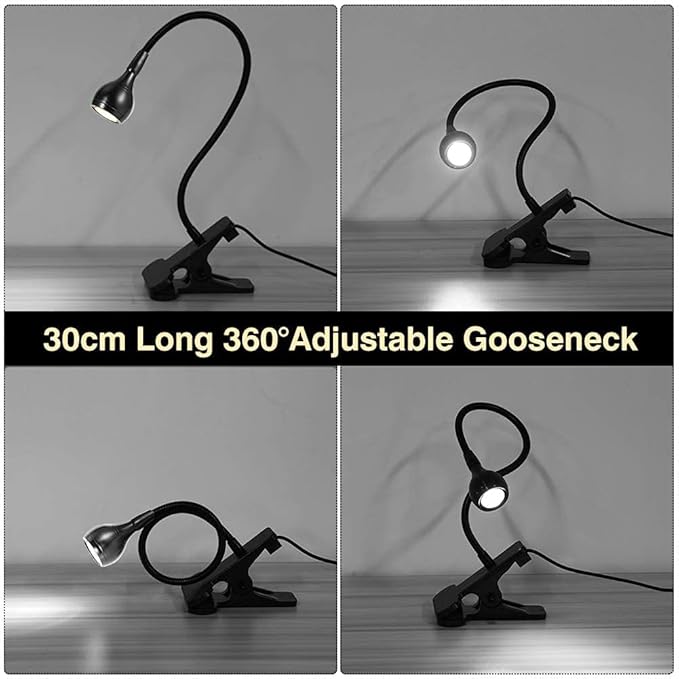 LED Desk Lamp, Ymiko USB Clip-on Reading Lights Eye Protection Book Clamp Light, 360 ° Flexible Gooseneck Clamp Lamp for Home Study Reading Kid's Room(Black) - LeafyLoom