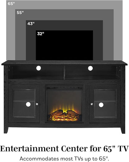 Walker Edison Glenwood Rustic Farmhouse Glass Door Highboy Fireplace TV Stand for TVs up to 65 Inches, 58 Inch, Driftwood - LeafyLoom