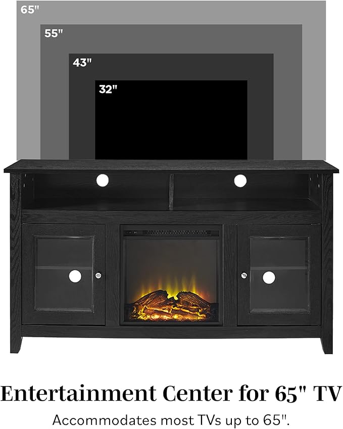 Walker Edison Glenwood Rustic Farmhouse Glass Door Highboy Fireplace TV Stand for TVs up to 65 Inches, 58 Inch, Grey Wash - LeafyLoom