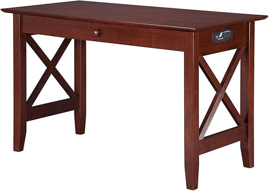 AFI Lexi Desk with Drawer and Built-in Charger in Walnut - LeafyLoom