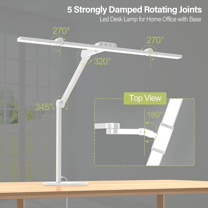 Micomlan Led Desk Lamp with Atmosphere Lighting, Rotatable Tall Architect Desk Lamp for Home Office with Swing Arm, 24W Bright Auto Dimming Adjustable Desk Light with Base for Table Computer - LeafyLoom