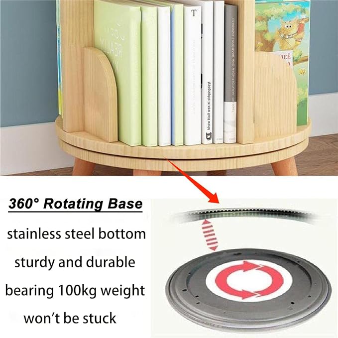 Gdrasuya10 Small Rotating Bookshelf with Legs, 360° Rotating Bookshelf Organizer Wooden Storage Bookshelf Desk Supplies Organizer for Small Spaces Open Book Shelf for Home - LeafyLoom