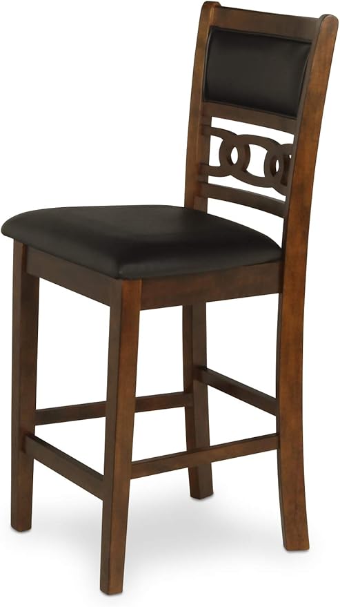 New Classic Furniture Gia Counter Dining Chair (Set of Six), Black PU Upholstered Seat & Back Rest, Brown - LeafyLoom