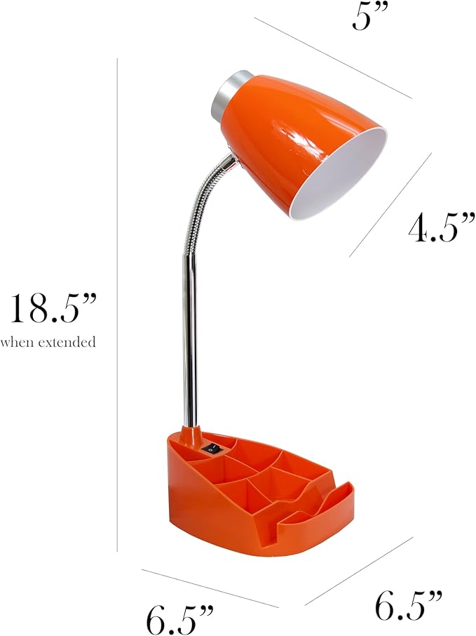 Simple Designs LD1067-ORG Compartmental Desk Lamp with iPhone/iPad/Tablet Stand, Bendable Gooseneck, for Office, Living Room, Nightstand, Library, Entryway, Orange - LeafyLoom