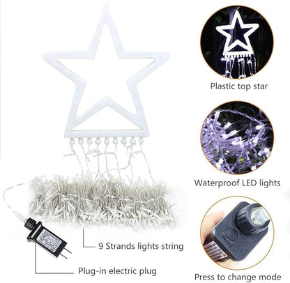 PUHONG Christmas Decoration Outdoor Star String Lights,16.4Ft Christmas Tree Toppers Lights 320 LED 8 Memory Modes with 14" Lighted Star for Halloween Christmas New Year Holiday Birthday(White) PUHONG