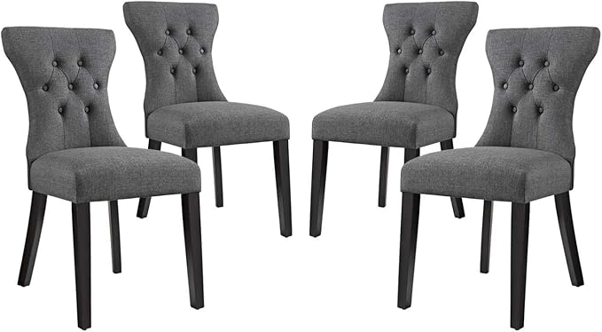 Modway Silhouette Modern Tufted Upholstered Fabric Parsons Four Dining Chairs in Gray - LeafyLoom