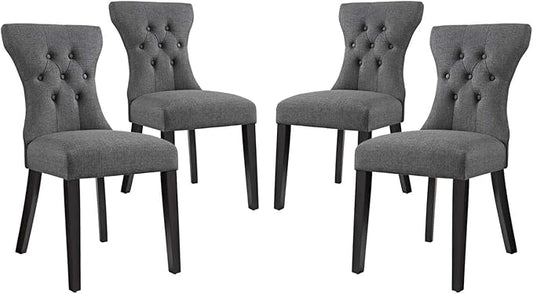 Modway Silhouette Modern Tufted Upholstered Fabric Parsons Four Dining Chairs in Gray - LeafyLoom