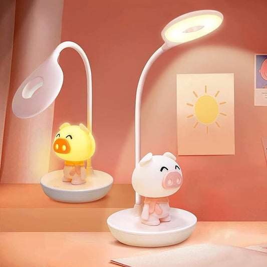 Kids Desk Lamp Pink, Dimming Desk Lamp for Girls with Exclusive Cartoon Look, Cute Night Light for Kids Bedroom, Eye-Caring LED Portable Reading Lamp for Child, Unique Gift (Pink Pig) - LeafyLoom