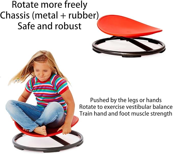 Autism Kids Swivel Chair,Spin Sensory Chair,Kids Spinning Chair,Sit Spin Training Body Coordination,Metal Base Non-Slip Small Desk Chair (Red) … - LeafyLoom