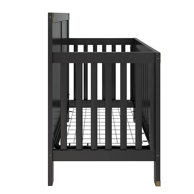 Baby Relax Miles 5-in-1 Convertible Crib, Solid Pine Wood, Black - LeafyLoom