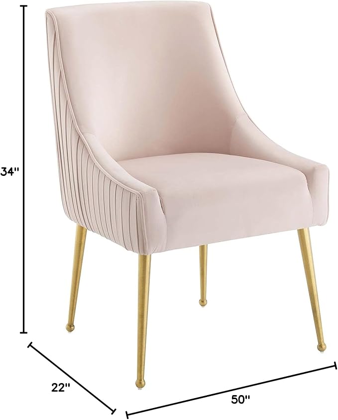 Modway Discern Pleated Back Upholstered Performance Velvet Dining Chair Set of 2, Pink - LeafyLoom