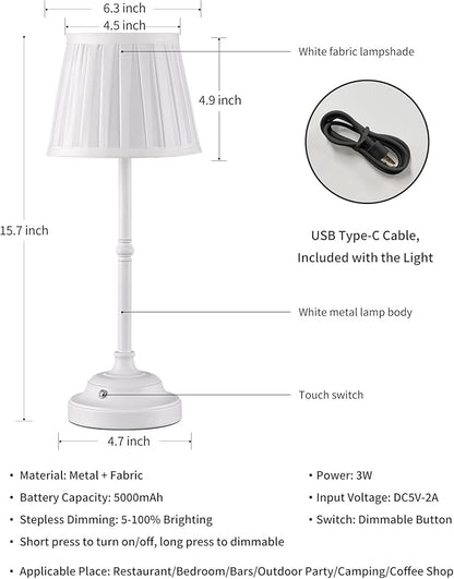 KDG Cordless LED Table Lamp Set of 2, Portables Fabric Shade Desk Lamps, 5000mAh Rechargeable Battery Powered Lighting, Dimmable Light for Dining Room, Bedroom, Bedside, Night Light, Balcony (Beige) - LeafyLoom