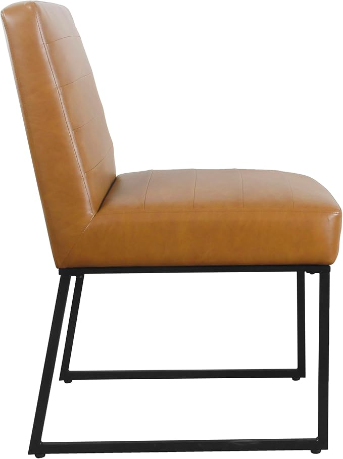 HomePop Home Décor | Single Pack Channeled Metal Dining Chair, Brown Faux Leather - LeafyLoom