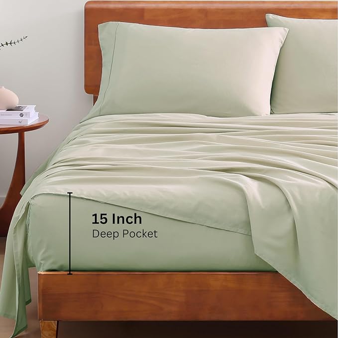 LANE LINEN 100% Organic Cotton Twin XL Sheets Set 3-Piece Pure Percale Bedsheets Soft Bedding Breathable Fits Mattress Upto 15" Deep - Mineral - LeafyLoom