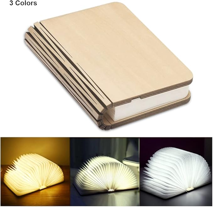 Folding Book Lamp Novelty Wooden Table Lamp Portable Desk Light LED Paper Lantern with USB Rechargeable for Gift Home Office Decor - LeafyLoom