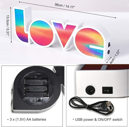 GUOCHENG LED Love Sign Lights - Love Marquee Signs Lamp Battery&USB Power Love Letters Decoration for Home Children Kids Bedroom Nursery,Valentine's Day Gifts(Colorful) - LeafyLoom